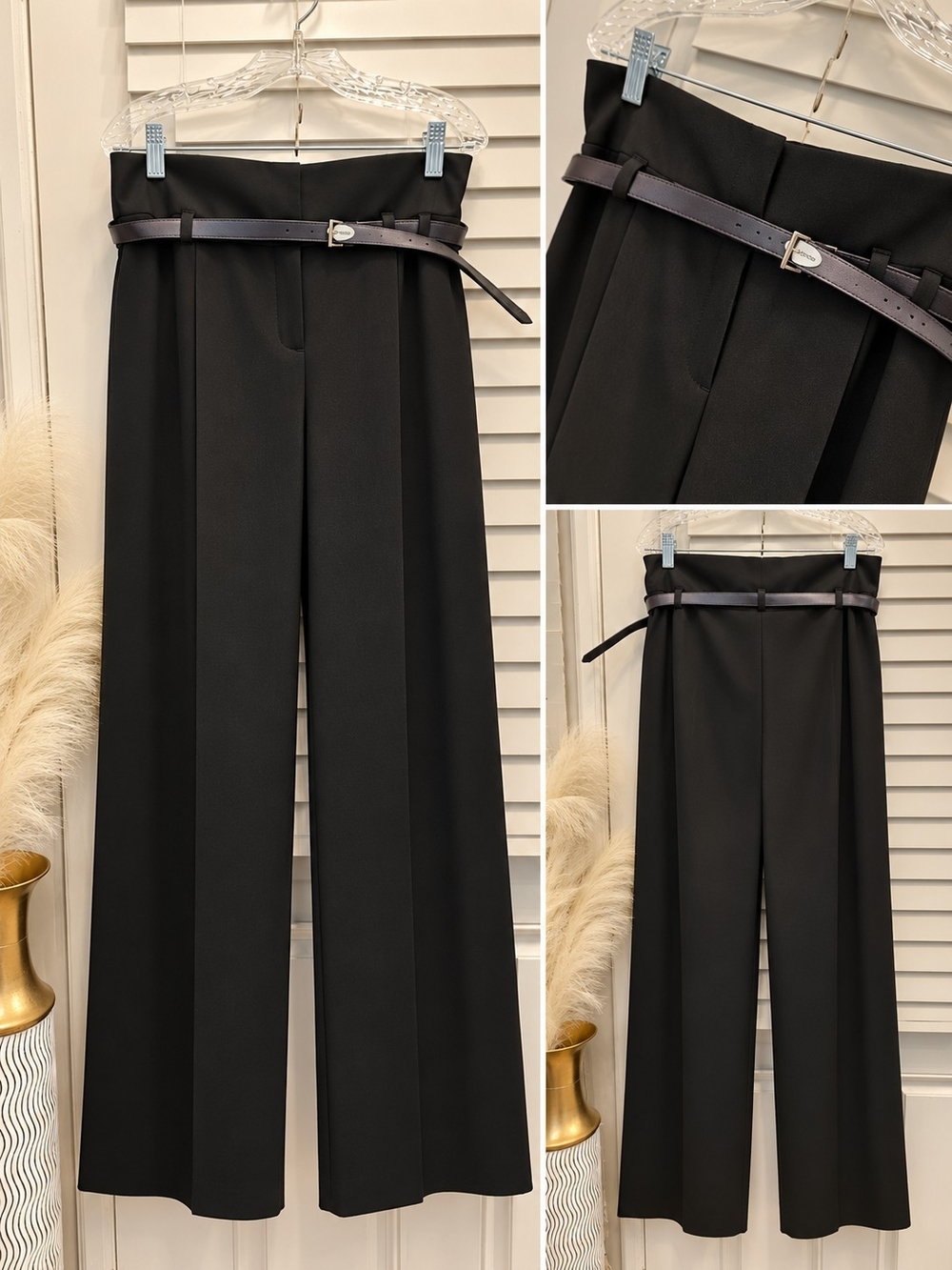 Worthington Strech Black Wide-Leg High-Rise Pants with Slim Belt